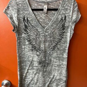 S-Twelve Burnout Tee w/Crystals - Wings/Crown/Heart Angel Wings on back Size L